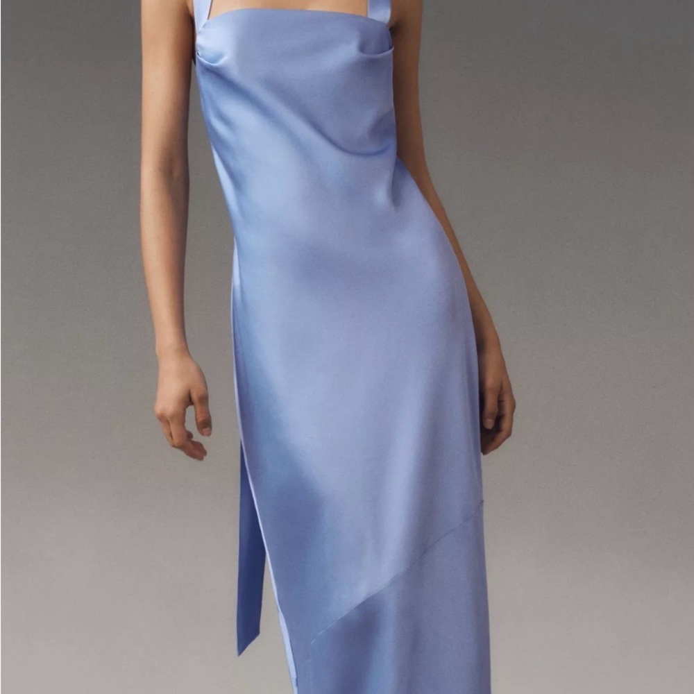 Significant Other Elegant Asymmetrical Satin Dress in Light Blue